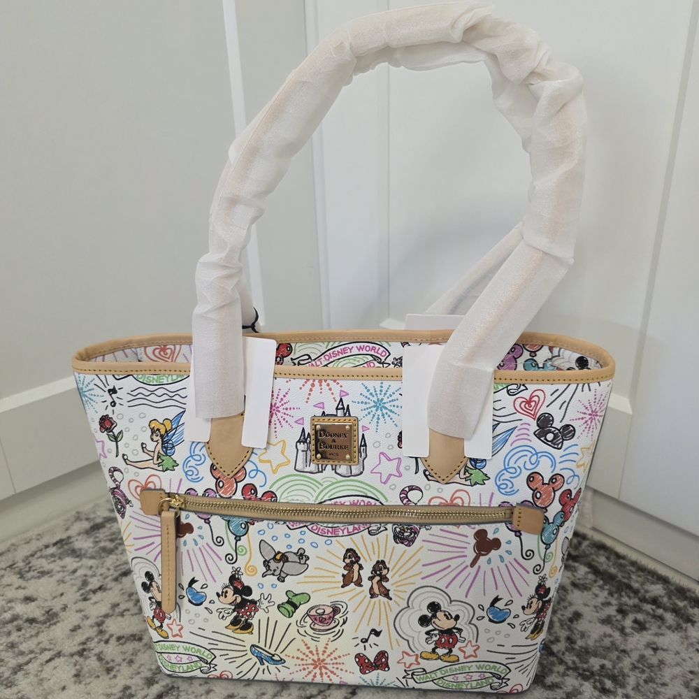 Disney White Multicolor Mickey & Friends Canvas Tote Bag